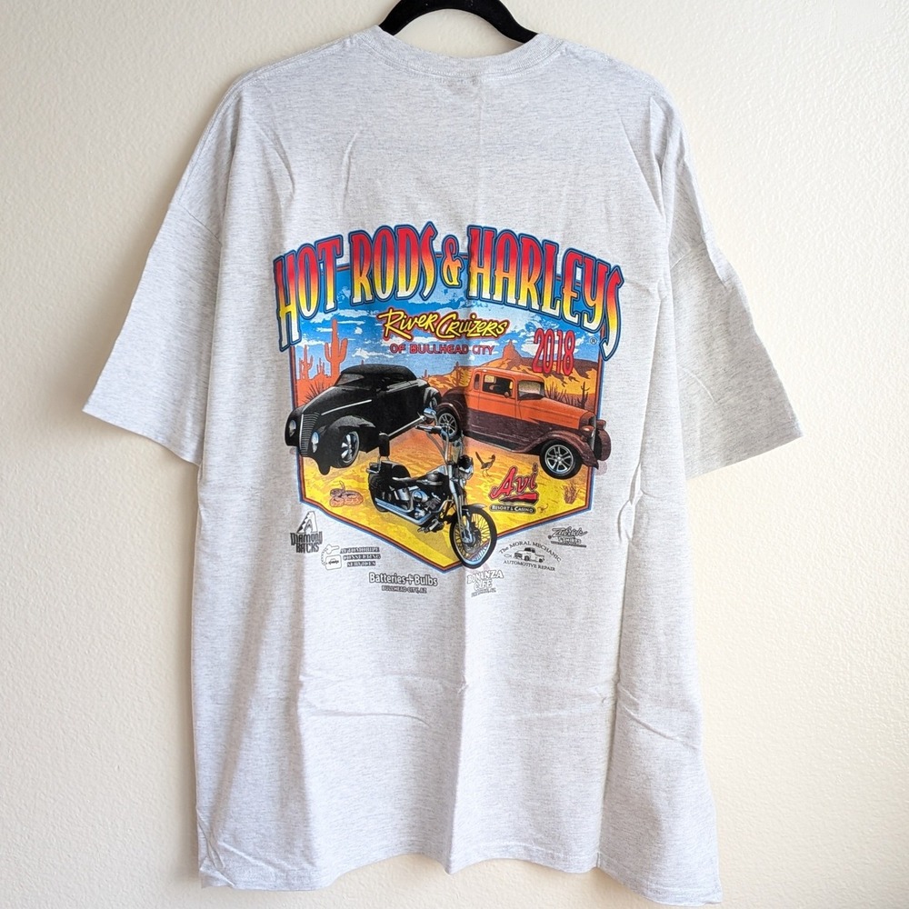 NWOT River Cruizers 2018 Hot Rods & Harleys Event Short Sleeve T-Shirt‎ Grey 2XL